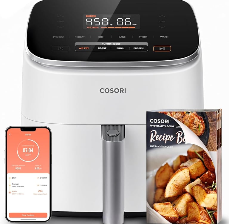Cosori 9-in-1 TurboBlaze Air Fryer 6 Qt, Premium Ceramic Coating, 90°–450°F, Precise Heating