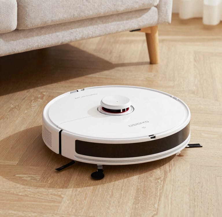 A floor sweeper sitting on top of a hard wood floor