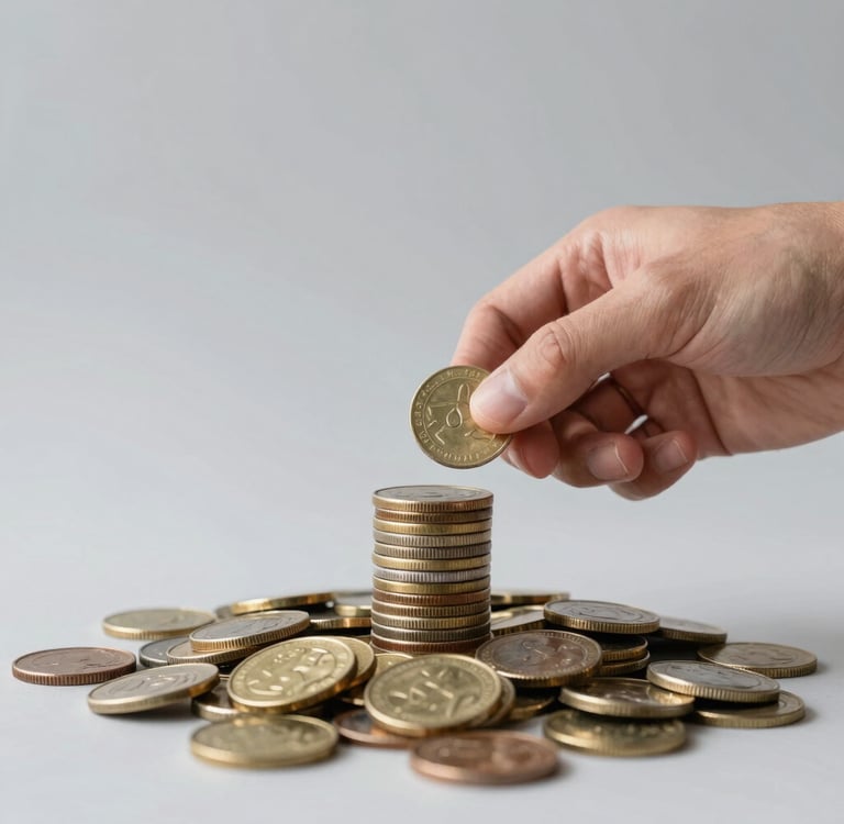 person showing both hands with make a change note and coins