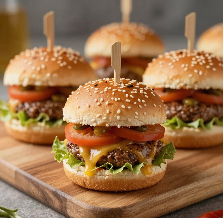 burger with vegetable on brown wooden tray