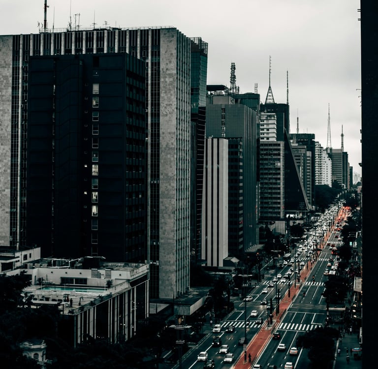 a city street scene with a view of a city