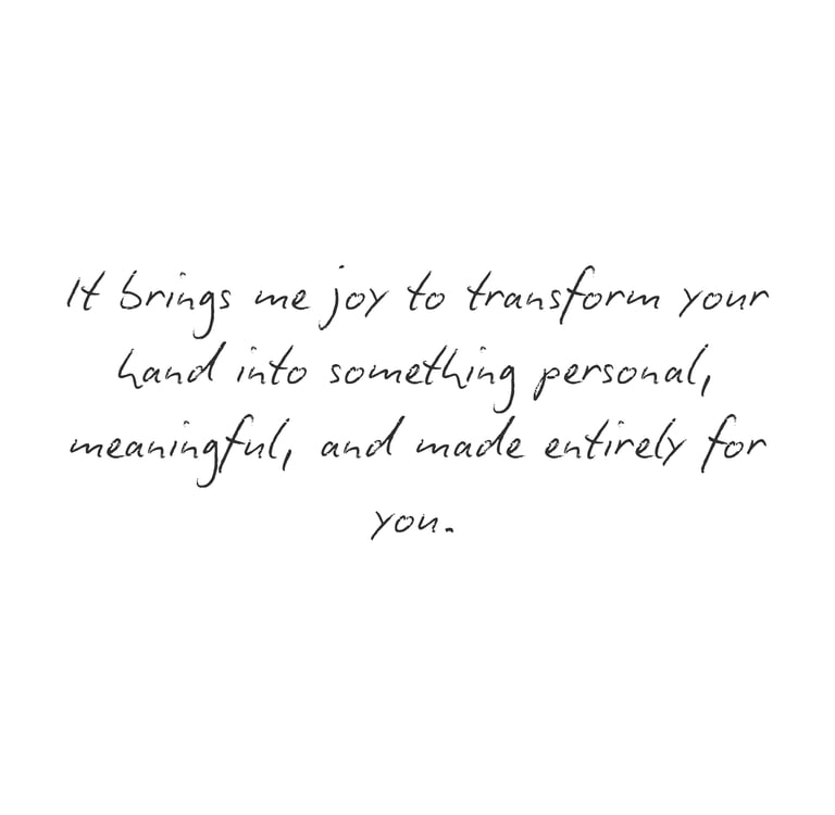 Handwritten inspirational quote about personal and meaningful custom transformations on a white background.