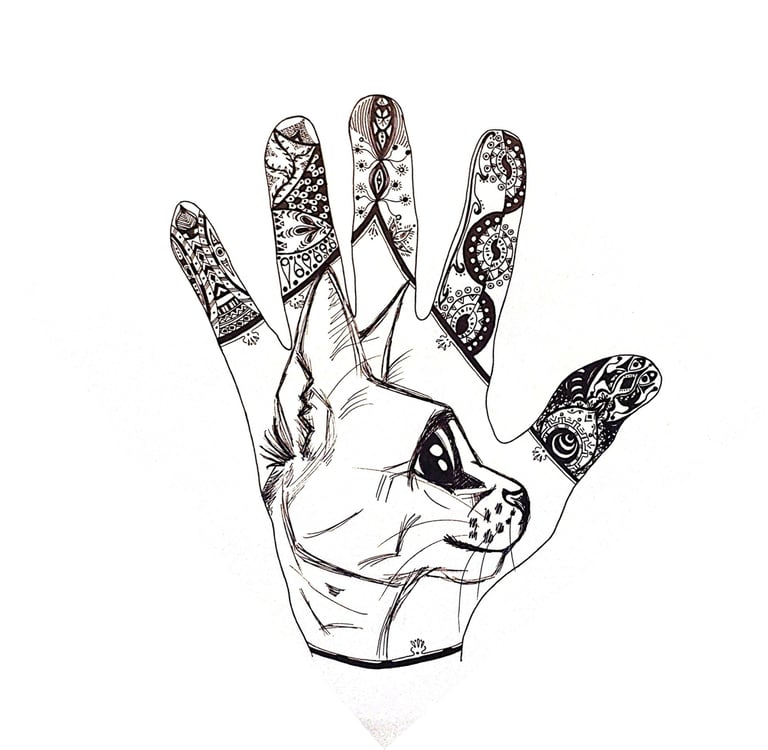 Gepersonaliseerde handomtrek tekening met kat