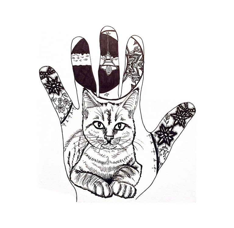 Gepersonaliseerde handomtrek tekening met kat