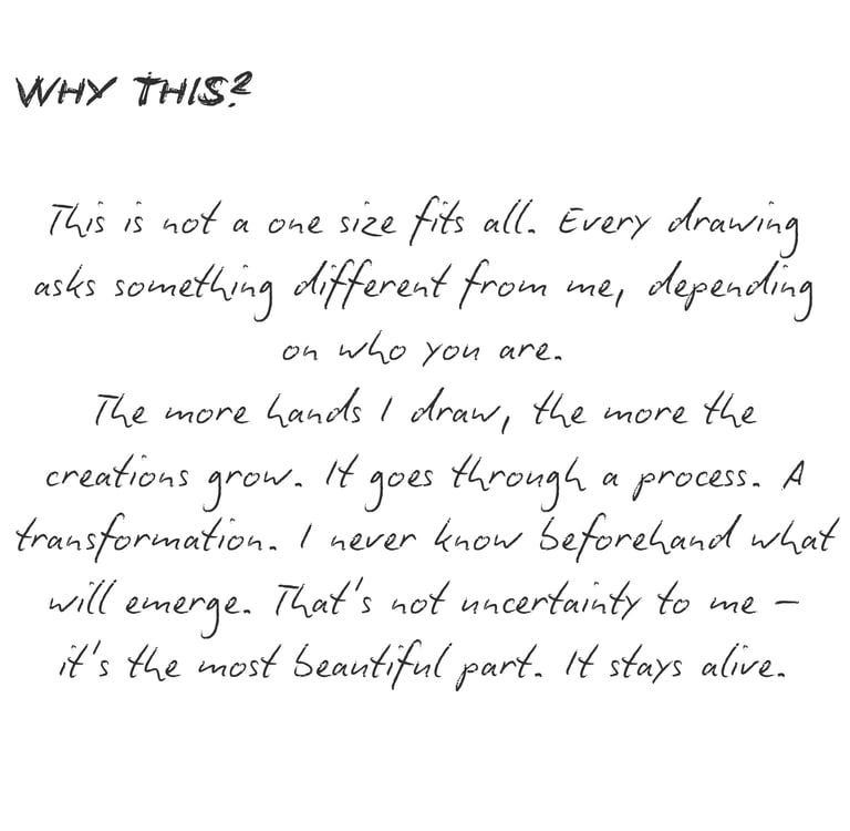 Handwritten quote about the artistic process and drawing custom illustrations.