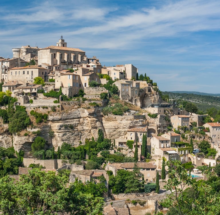 Panoramic view of Gordes, a beautiful hilltop village in the Provence region of France.