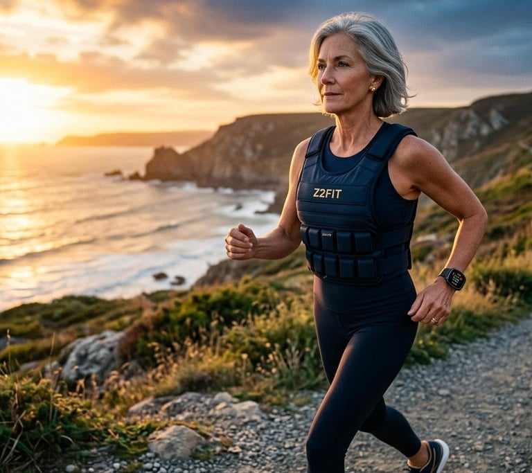 Woman running with a weighted vest
