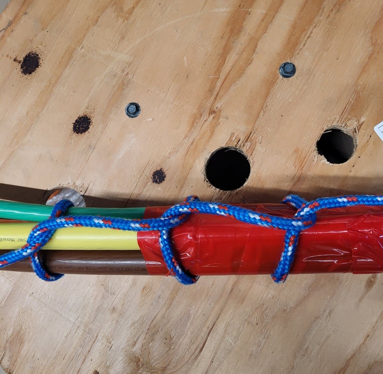 Half Hitches securing a wire head of high voltage thhn conductors