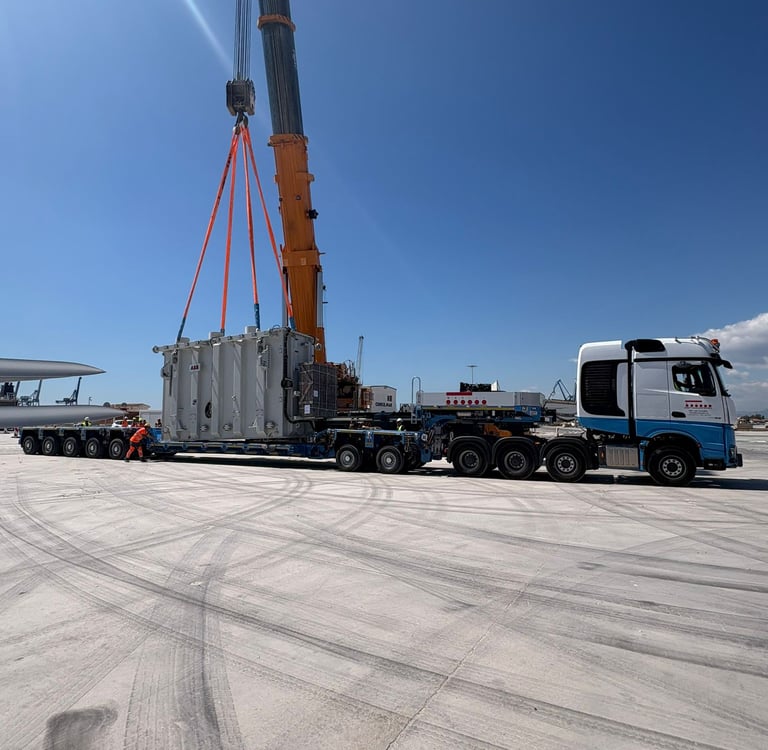 Servicio de carga y transporte especial de maquinaria pesada con grúa industrial
