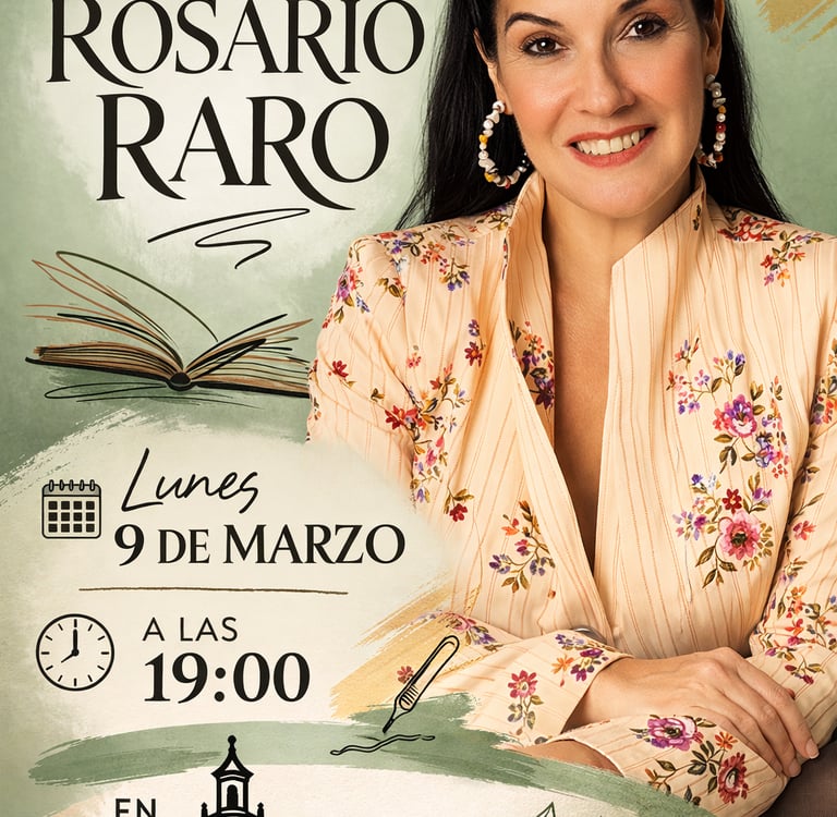 Event poster for a literary gathering with author Rosario Raro at Llibreria de Campanar.
