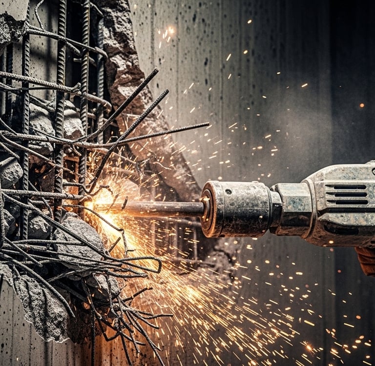 قص خرسانة بالدمام باستخدام معدات حديثة لتنفيذ فتحات في الجدران والأسقف