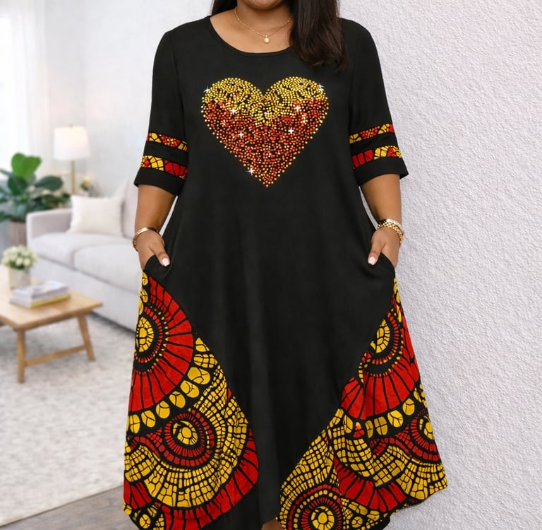 Ankara Panel-Trim Midi Dress