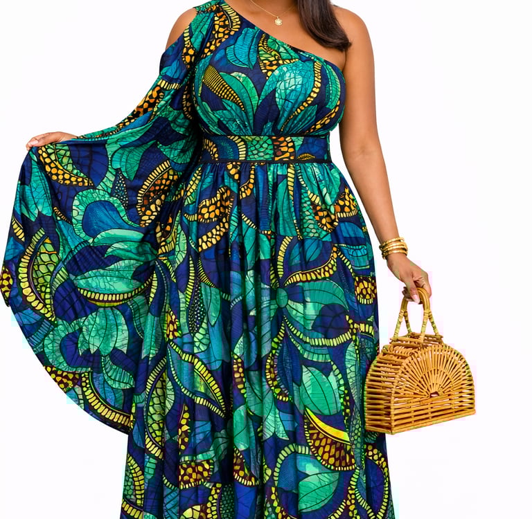 One-Shoulder Ankara Maxi Dress
