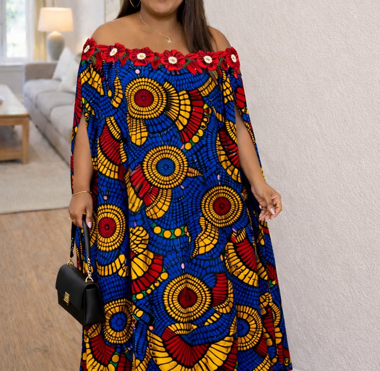 Ankara Off-Shoulder Cape Dress