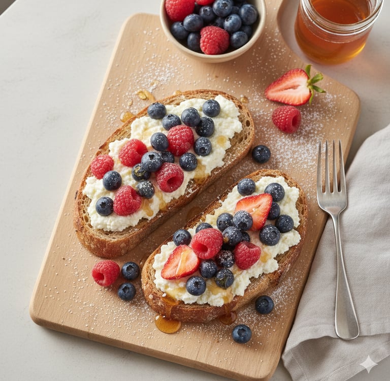 pane tostato con ricotta e frutti di bosco