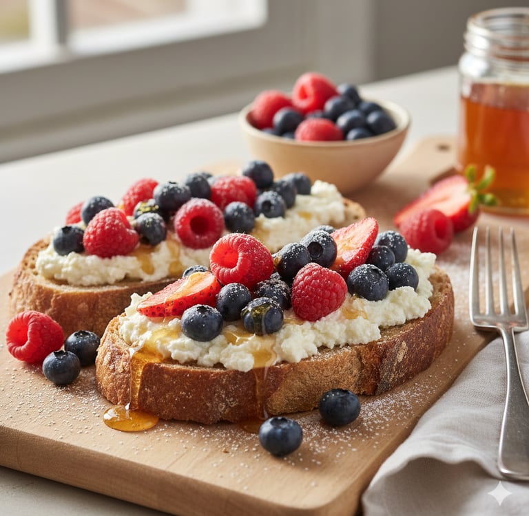pane tostato con ricotta e frutti