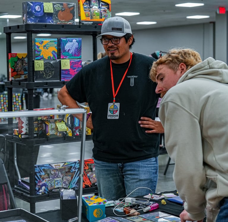 Vendor selling trading cards at the Four States Card Show in Joplin Missouri at the Joplin Expo