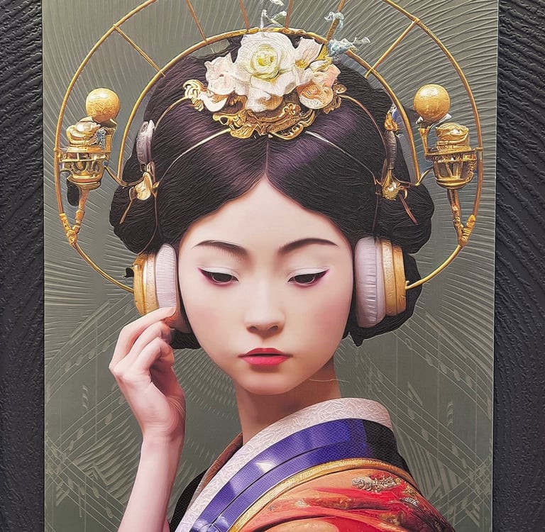Close-up of Japanese Girl canvas texture on suede textile backing