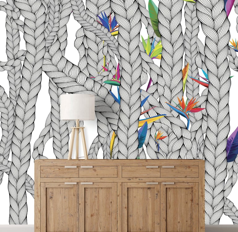 Weave and Flowers wall design on Dimense Media Matt