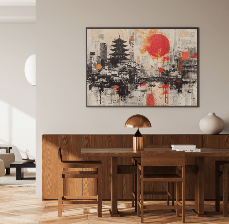 Cyber Nihon textured art canvas printed on suede with textile backing