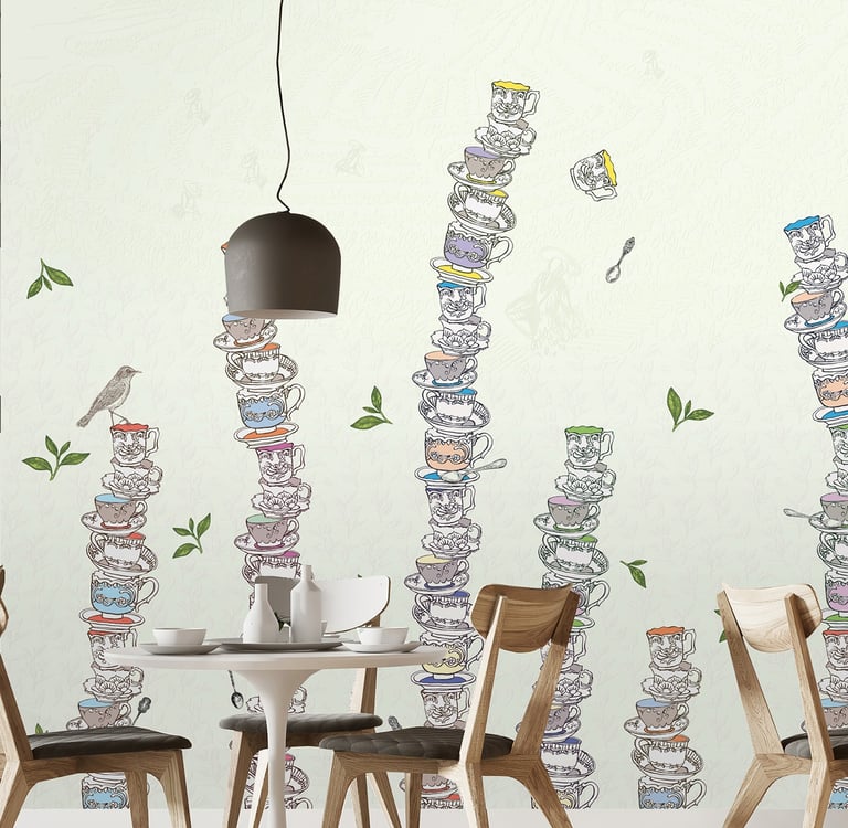 Tea Time wall design on Dimense Media Matt