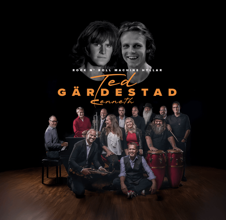 Gruppbild på Rock N Roll Machine (Maskinen) med Ted & Kenneth Gärdestad som frontpersoner.