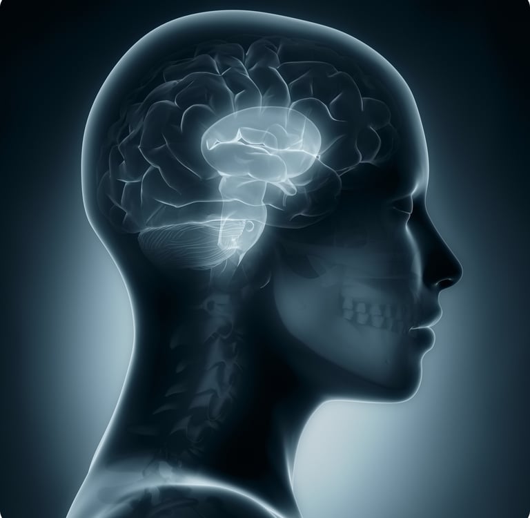 a human head and neck pain with a brain scang