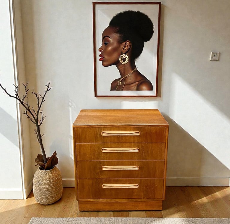 Vintage G Plan Fresco teak chest of drawers, Mid Century Modern 1960s retro design with clean lines and stylish MCM appeal