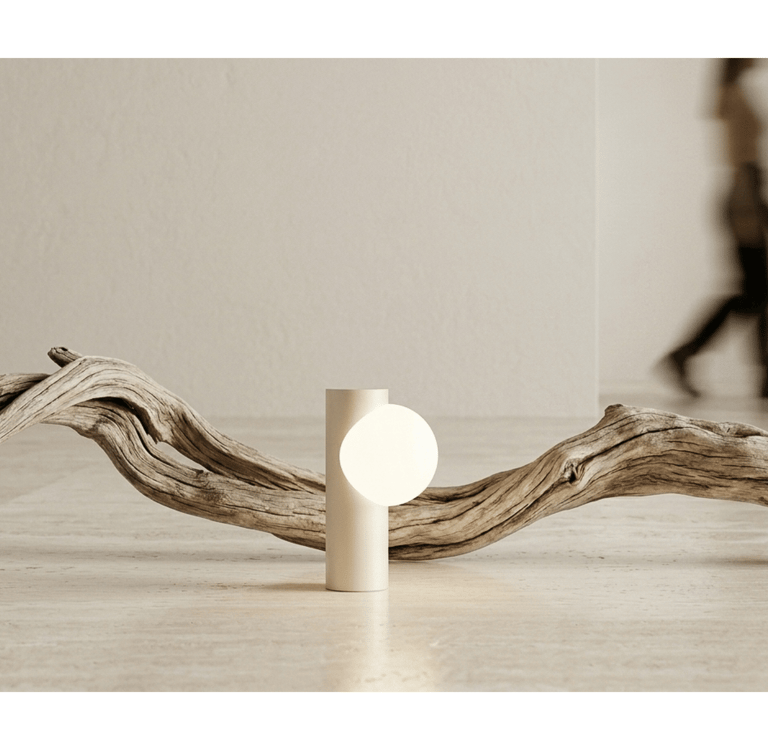 Oria Table Lamp by Aur Living – sculptural table lamp with glowing orb