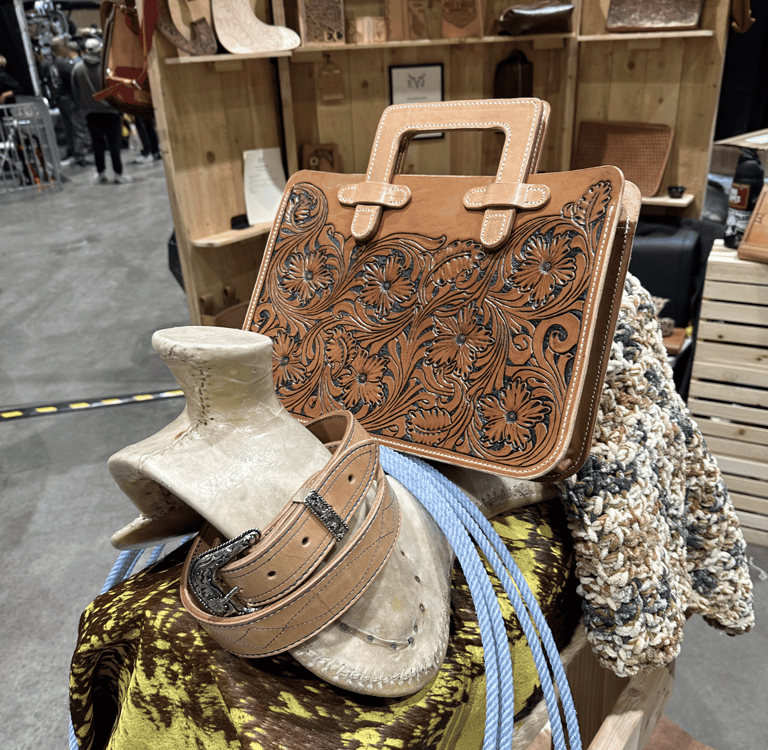 custom leather briefcase hand tooled floral design with western belt EJ Leather LLC