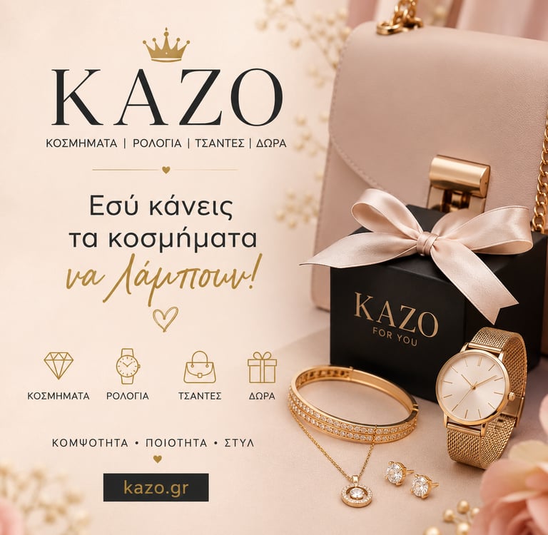 Ιδέες για δώρα, γυναικεία κοσμήματα, ρολόγια και τσάντες από το KAZO
