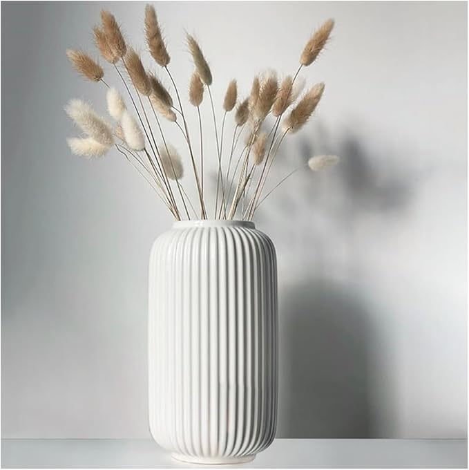  White Ceramic Ribbed Vases