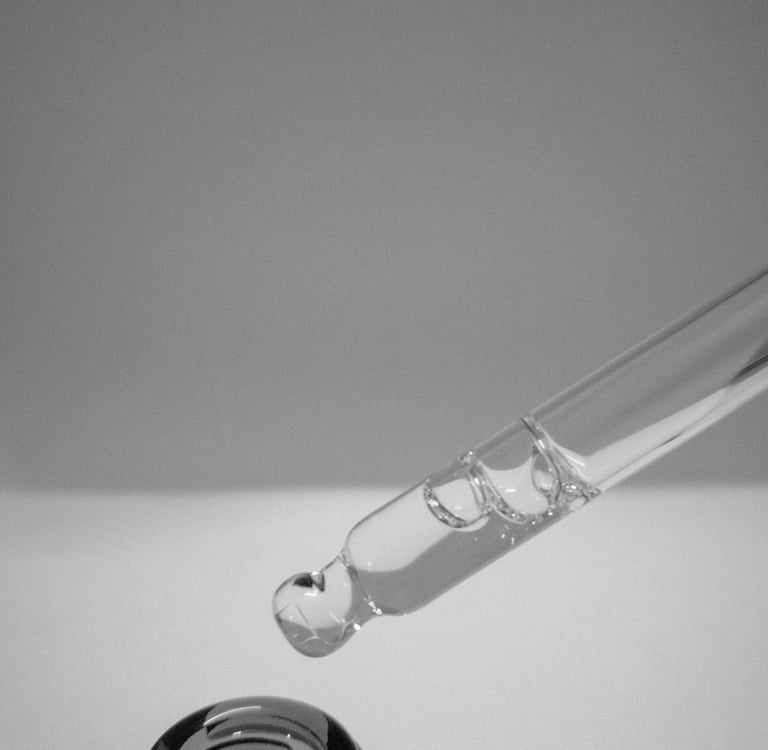 Frasco de vidro de produto dermatológico.