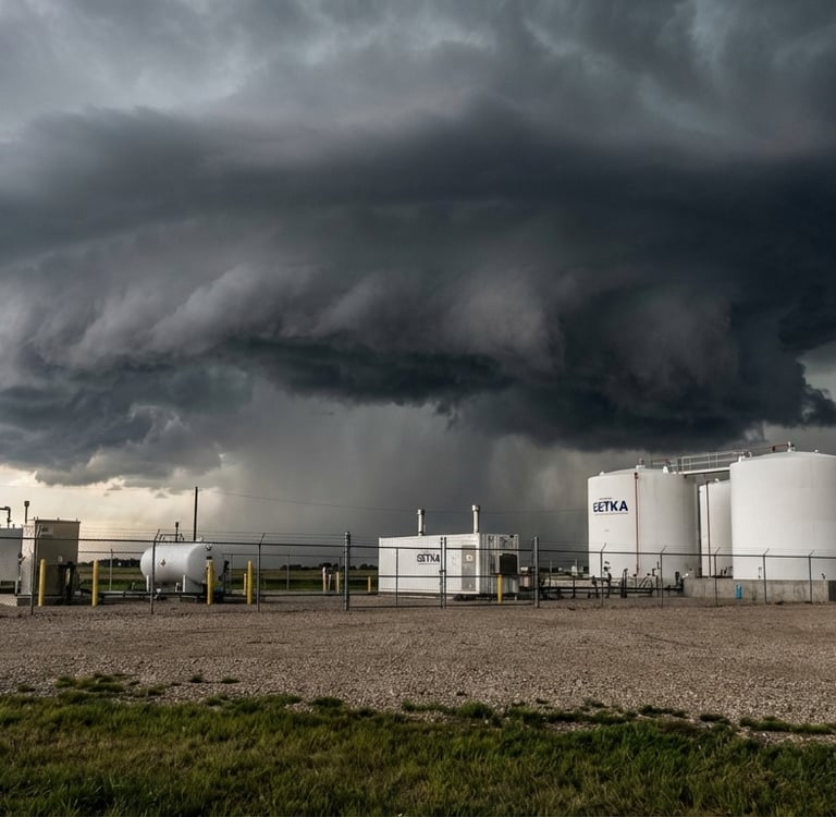 Large wall cloud approaching an oil and gas location in Oklahoma