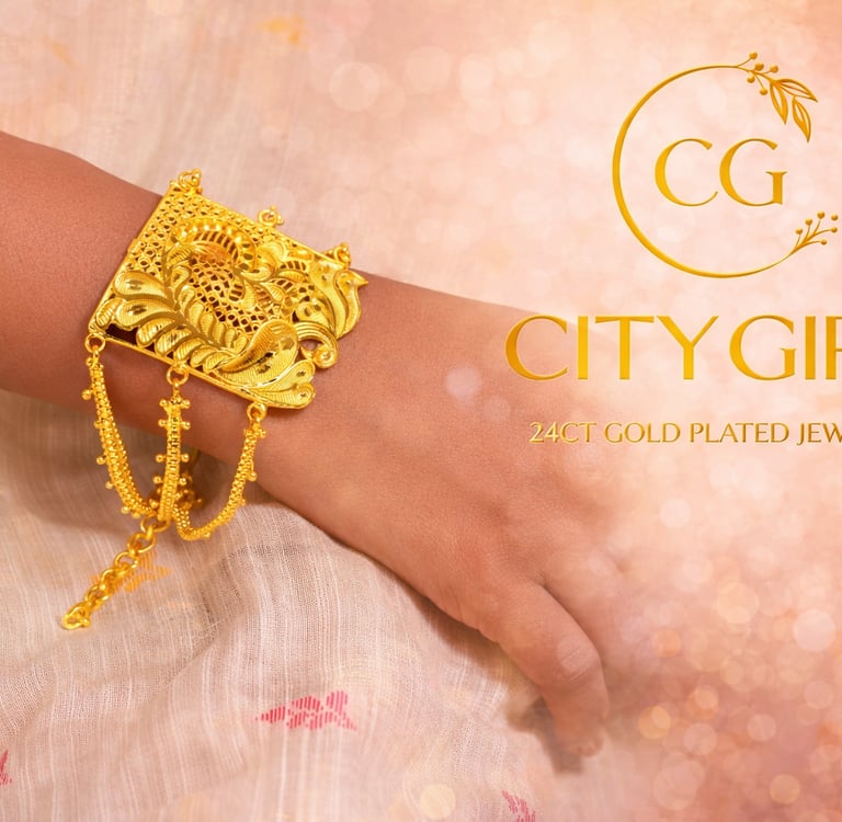 Anti-tarnish 1 gold plated bracelet with intricate gold work for daily wear — City Girl Jewellery