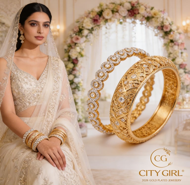 18K gold plated party wear bangles with sparkling AD stones, long-lasting anti-tarnish finish