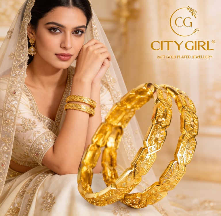 Elegant 24K gold plated bridal bangles — affordable luxury bangles by City Girl Jewellery