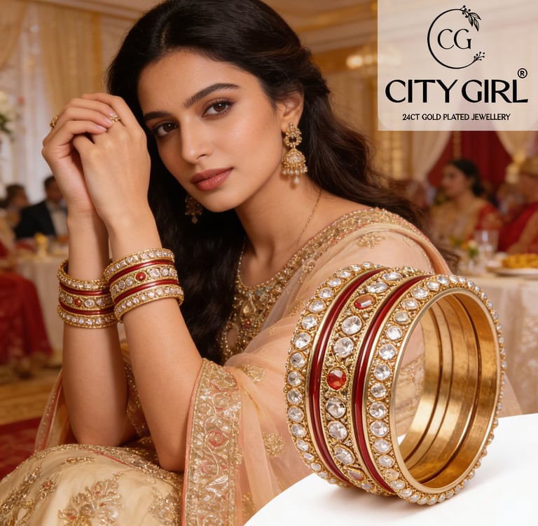 AD stone bangles with anti-tarnish 18K gold plating, Bridal Party Wear - City Gold Churi Design