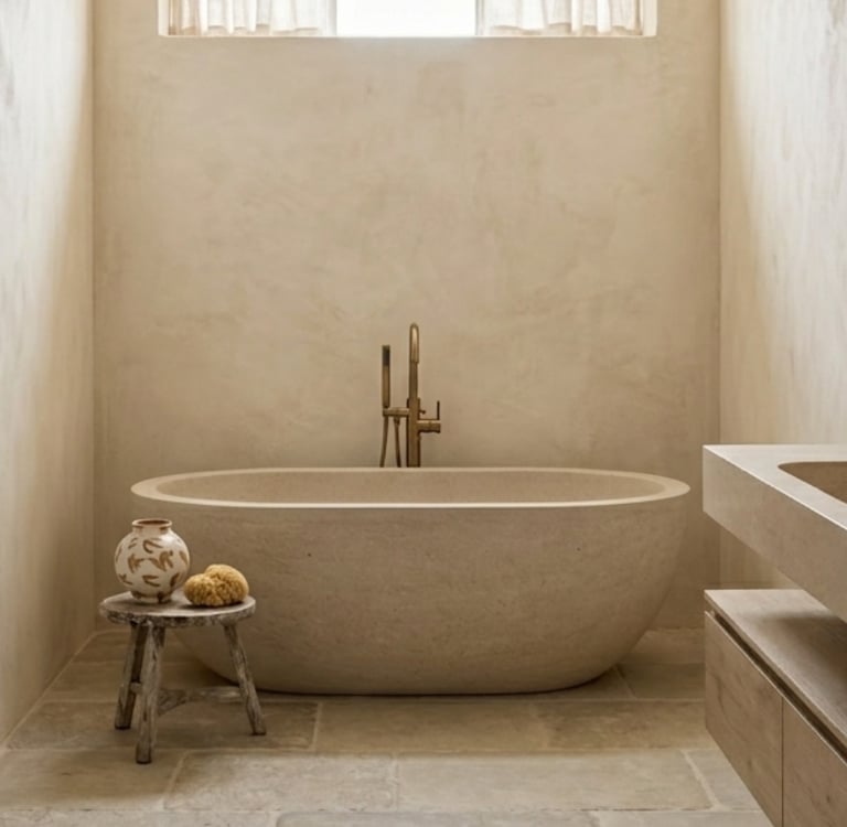 Natural Materials in a French Mediterranean bathroom.