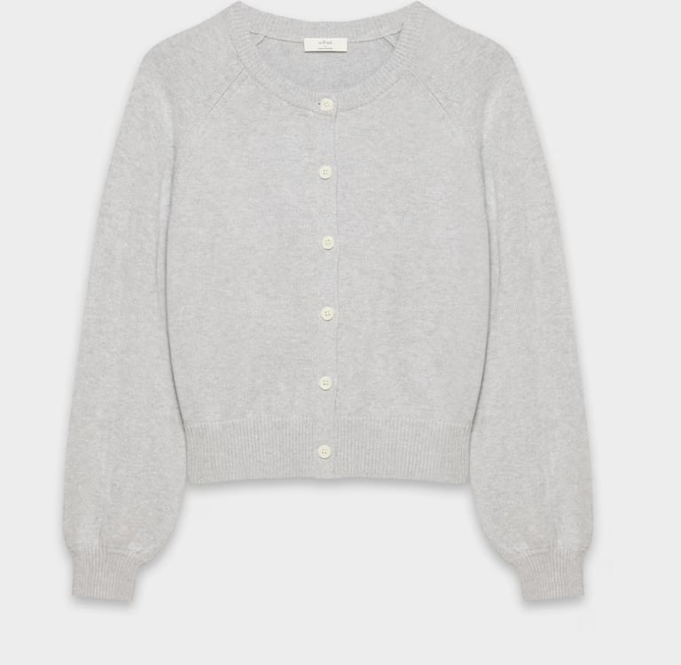 Light grey crewneck cardigan sweater with front buttons wilfred artizia