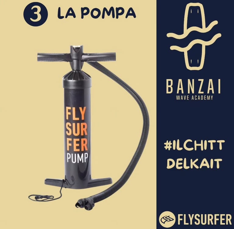 una pompa per gonfiare una vela da kitesurf