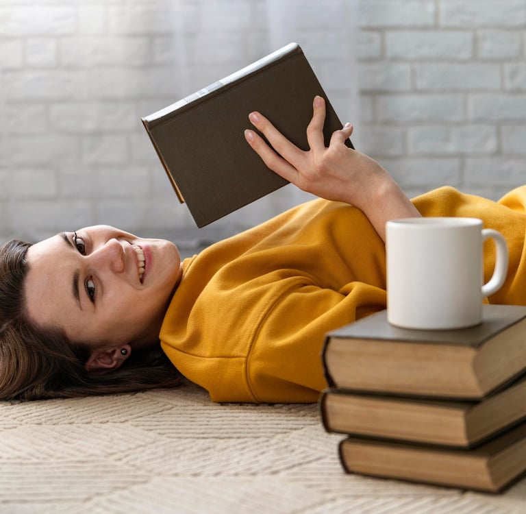 Daily Habits women reading book, coffee