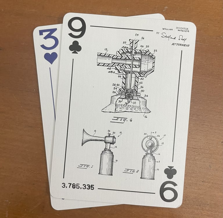 Nine of spades showing airhorn engineering patent drawing