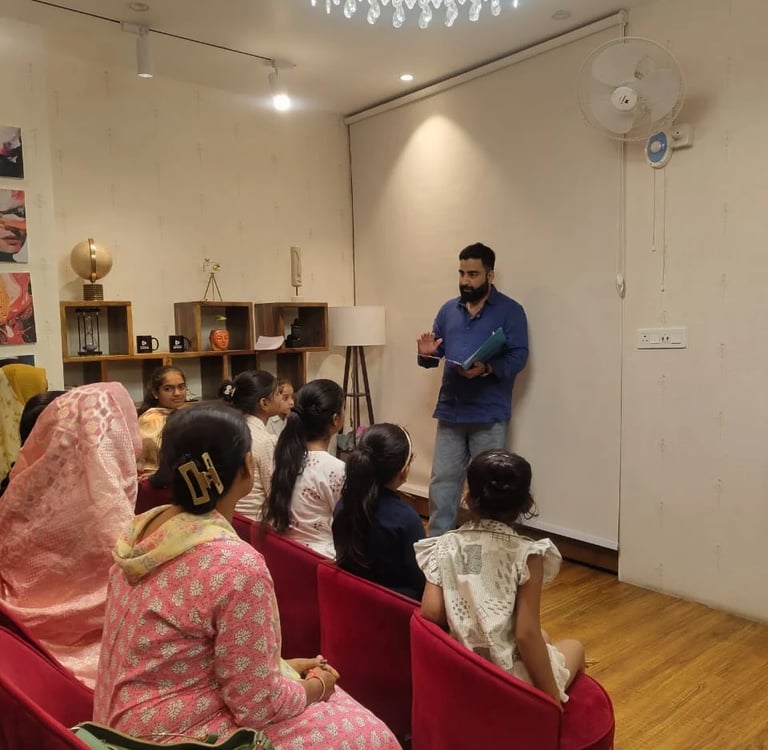 Vikash Sharma, foundation founder, conducting an awareness session for women and children