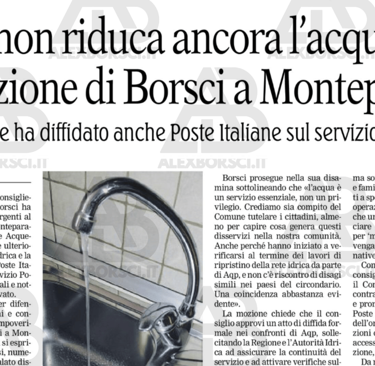 anteprima articolo gazzetta del mezzogiorno alex borsci mozioni acquedotto pugliese e postamat