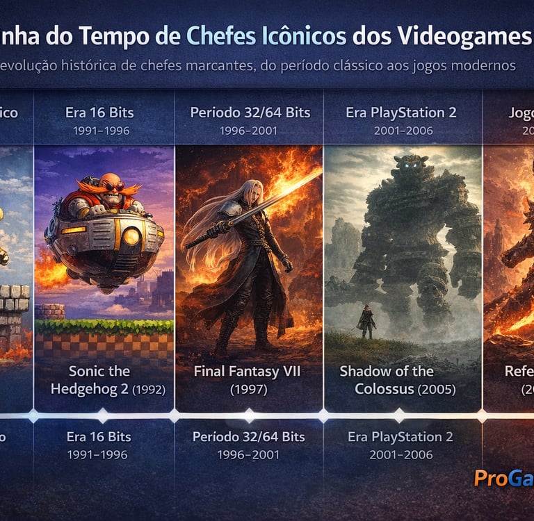 Linha do tempo mostra a evolução de chefes icônicos dos videogames por eras.