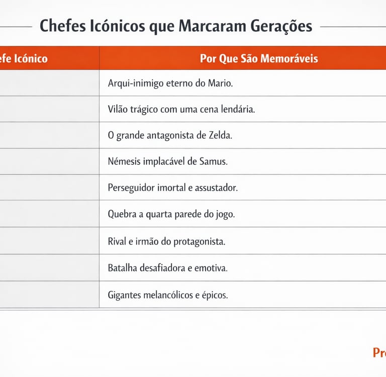 Tabela mostra chefes icônicos dos games e por que marcaram gerações.