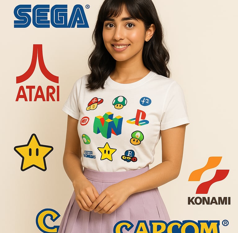 a woman in a skirted skirt and a nintendo wii gameboy