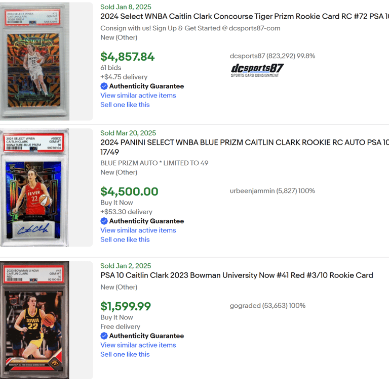 caitlin clark rookie card psa 10 ebay sold listings women's basketball