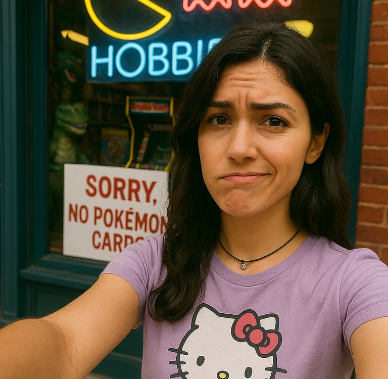 a woman in a purple shirt is taking a selfie